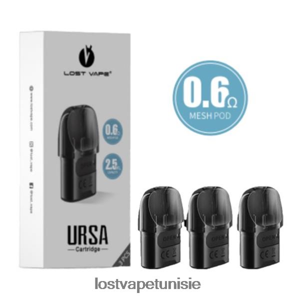 Lost Vape URSA dosettes de remplacement | 2,5 ml (paquet de 3) - Lost Vape Tunisie 040BBB6 noir 0,6 ohm